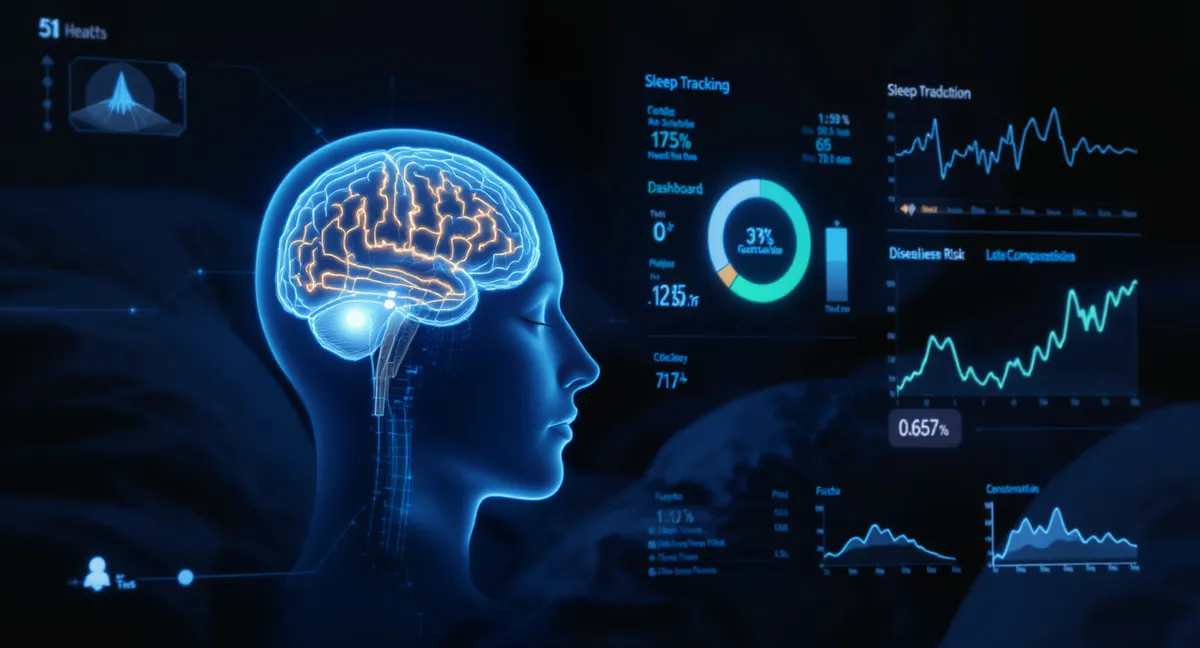 AI sleep analysis technology with sleep tracking wearable and brain wave visualization