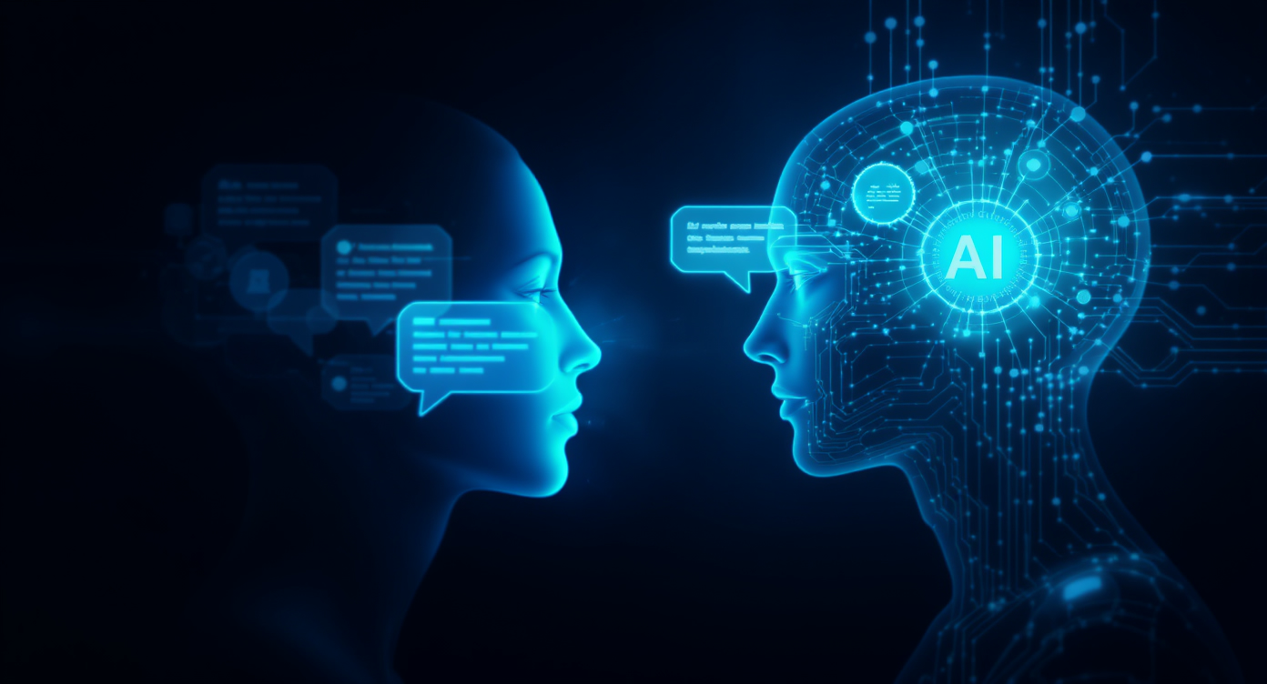 ChatGPT tutorial interface showing AI conversation with glowing blue elements