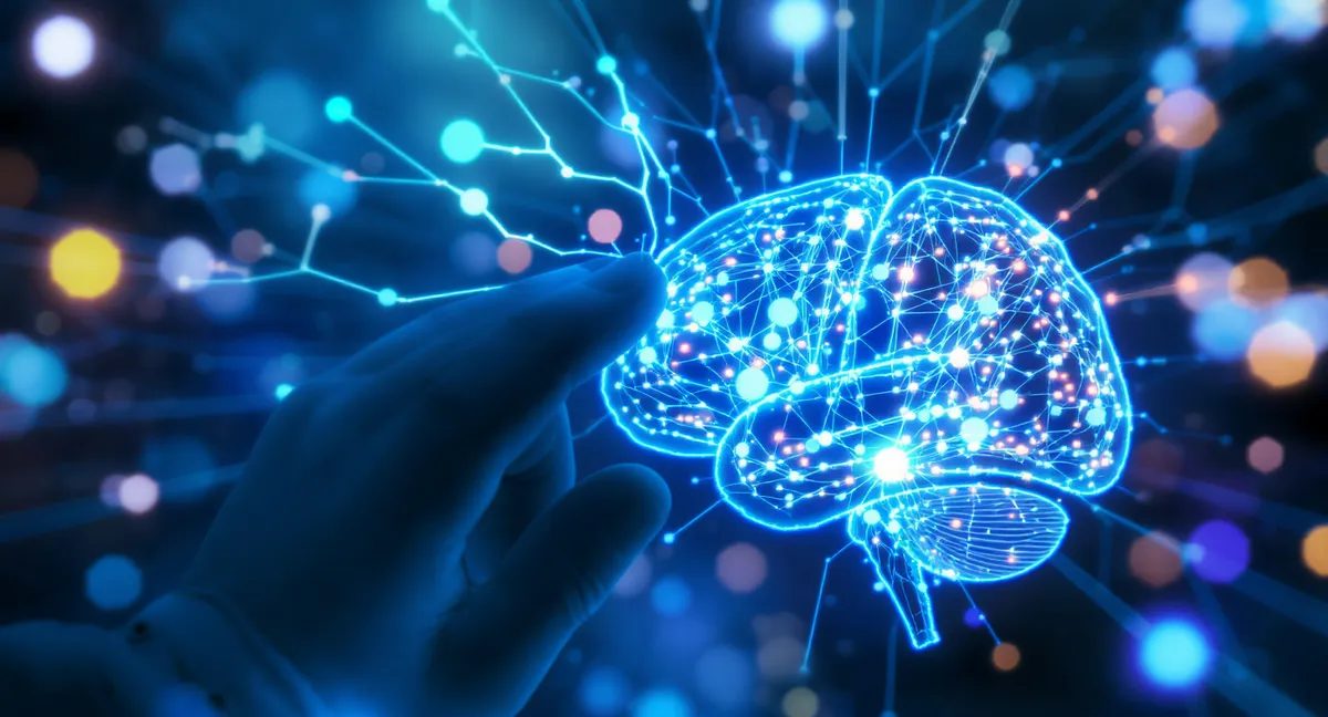 Abstract visualization of AI neural network pathways being examined and interpreted